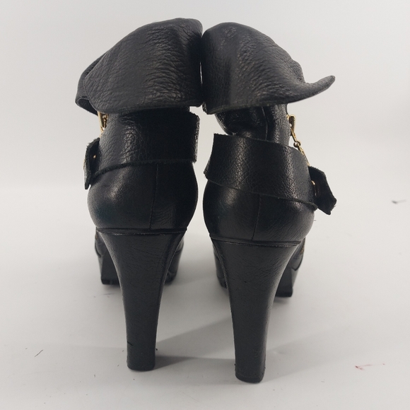 Diane Von Furstenberg Leather Black Heeled Booties Size 7 Moto - Picture 6 of 10